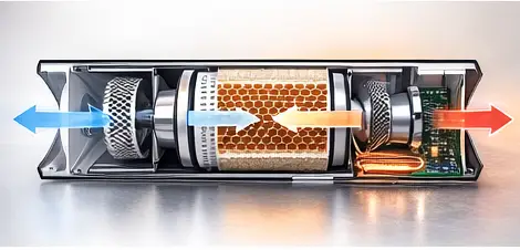 ARS NORDIC True dual-fan regenerative ventilation airflow architecture with engineered ceramic accumulator